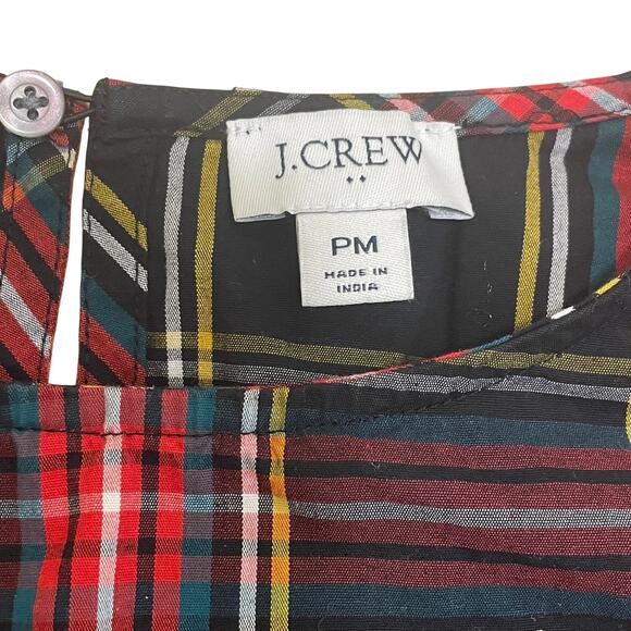 J.Crew Size PM Plaid Ruffle Shoulder Top | Holiday Tartan Blouse Long Sleeve - Picture 7 of 14